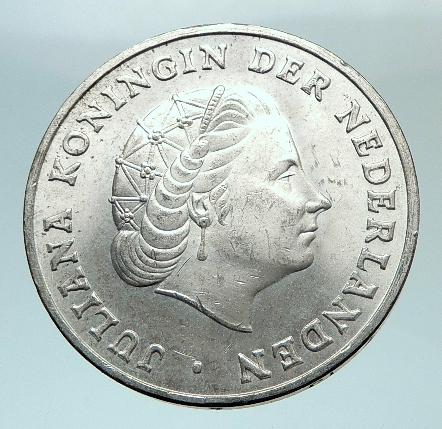 1963 Netherlands Kingdom Queen JULIANA I Gulden Authentic Silver Coin i80806