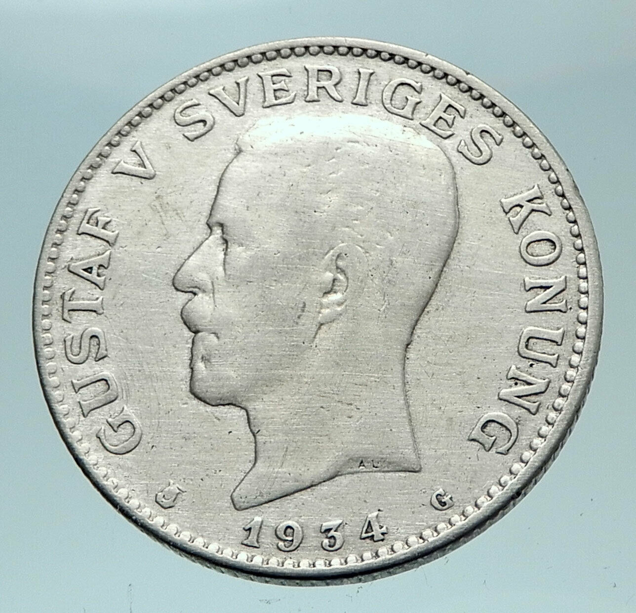 1934 Sweden GUSTAF V Silver Krona Crowned ARMS Antique Vintage Coin i80980