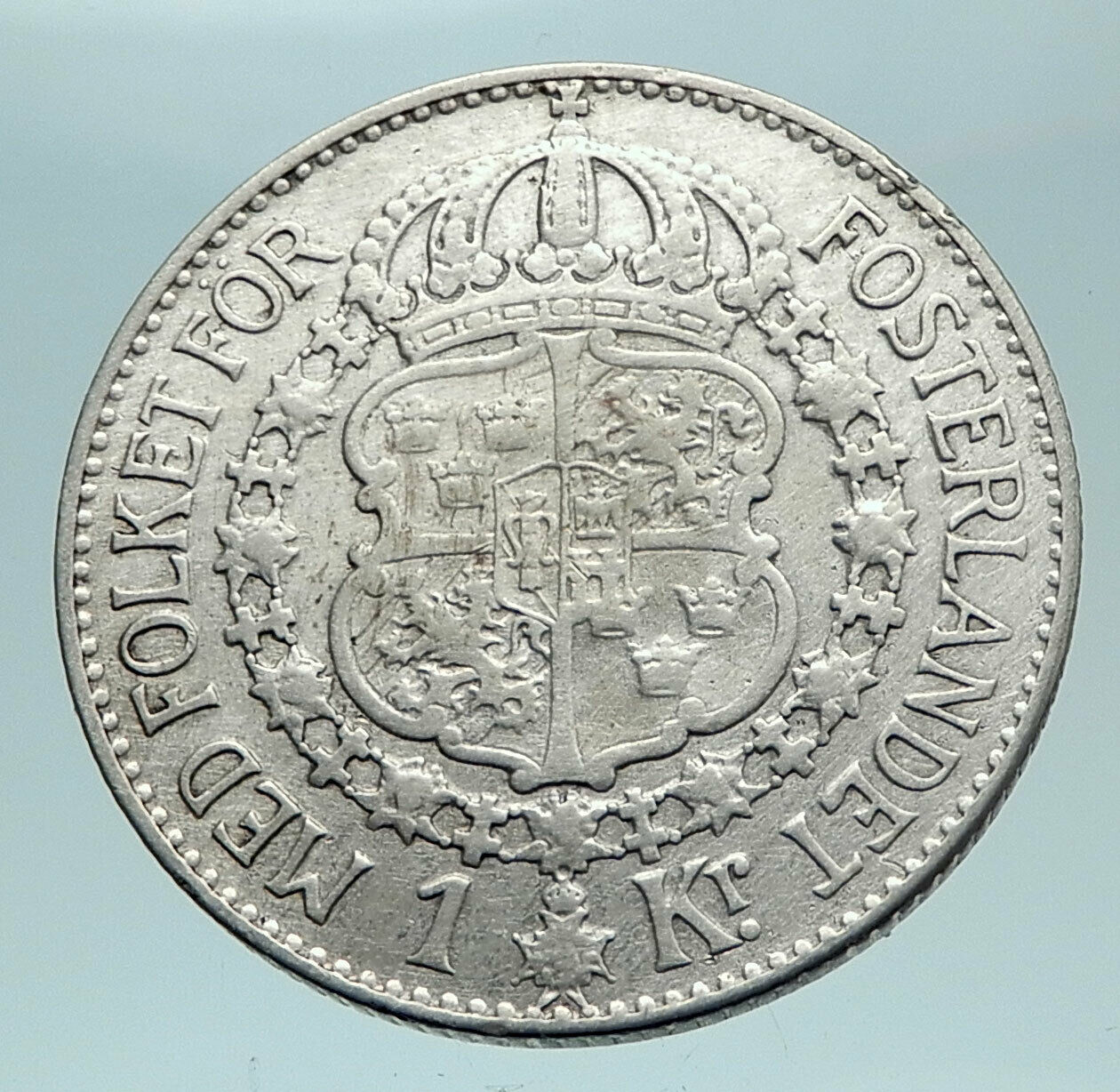 1934 Sweden GUSTAF V Silver Krona Crowned ARMS Antique Vintage Coin i80980