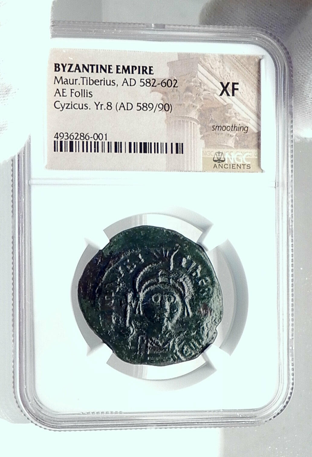 MAURICE TIBERIUS Original Ancient 589AD Byzantine Cyzicus Follis Coin NGC i81452