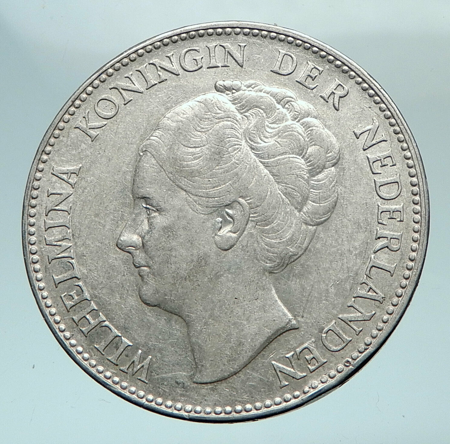 1938 Netherlands Kingdom w Queen WILHELMINA Antique Silver 1 Gulden Coin i81047