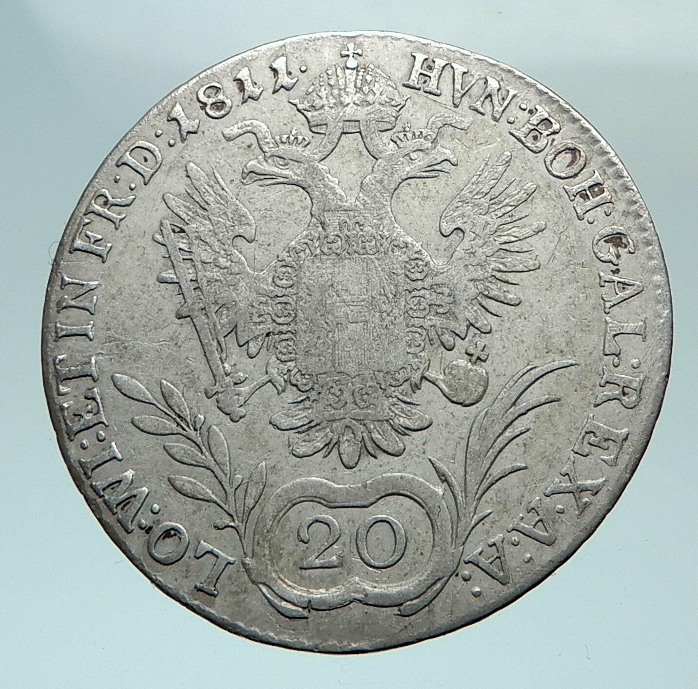 1811 A AUSTRIA Emperor Franz II Hapsburg Genuine Silver 20 Kreuzer Coin i81076