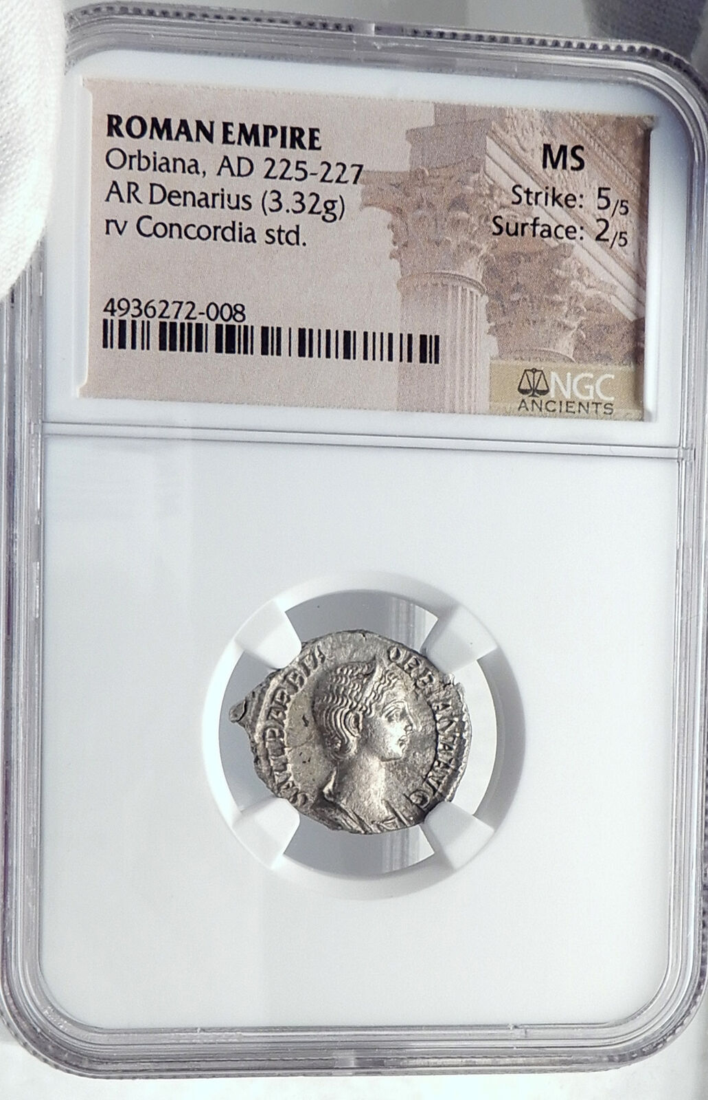 ORBIANA Severus Alexander Wife Rome Ancient Silver Roman Coin NGC MS i81813