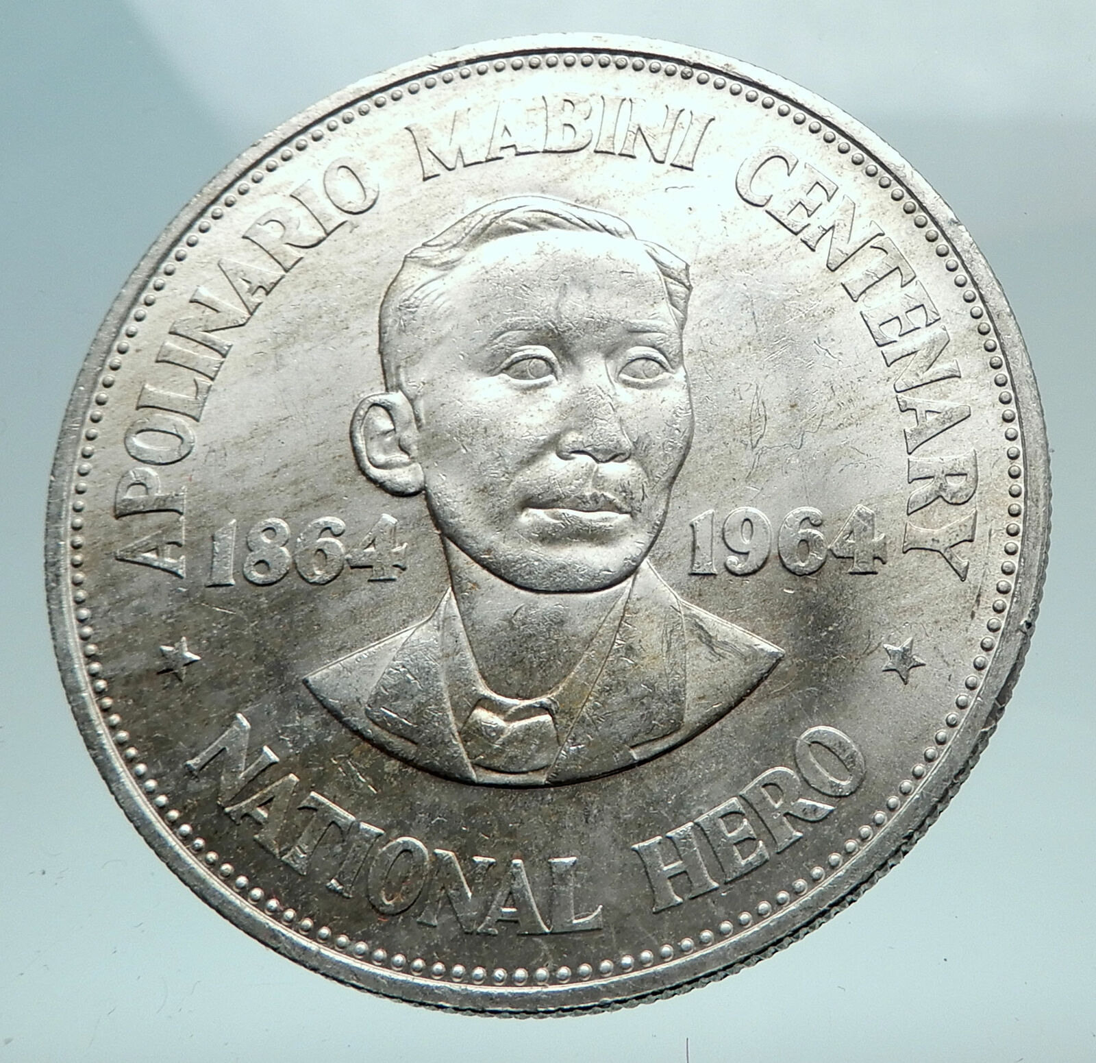 1964 PHILIPPINES Birth of HERO Apolinario Mabini Large 1 Peso SILVER Coin i81307