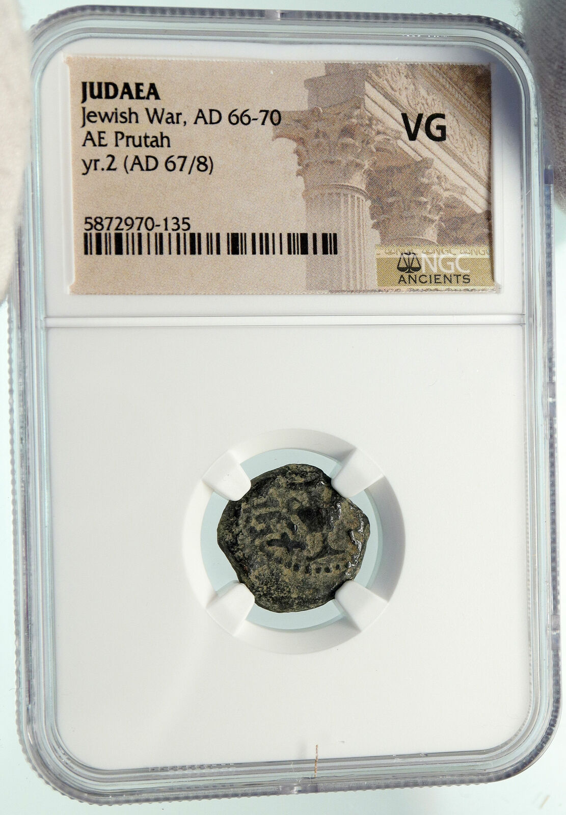 Authentic Ancient JEWISH WAR vs ROMANS 67AD Historical JERUSALEM Coin NGC i84888