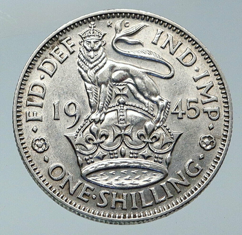 1945 United Kingdom Great Britain GEORGE VI Old LION Silver Shilling Coin i86077