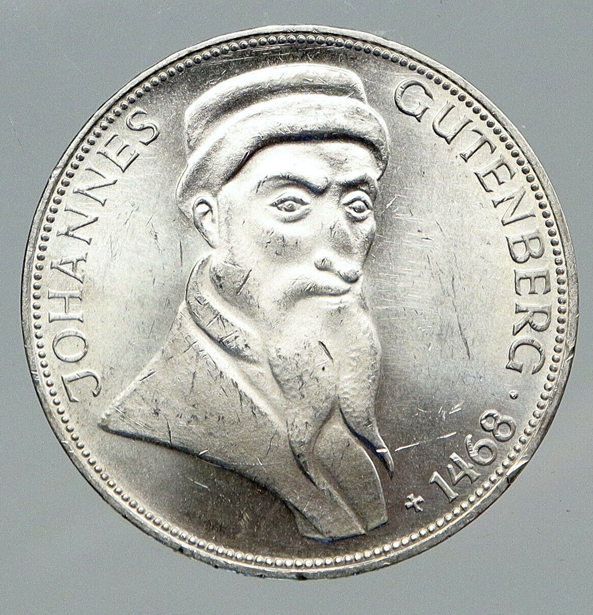 1968 GERMANY Birth Johannes Gutenberg 500 Years Silver 5 Mark German Coin i91711