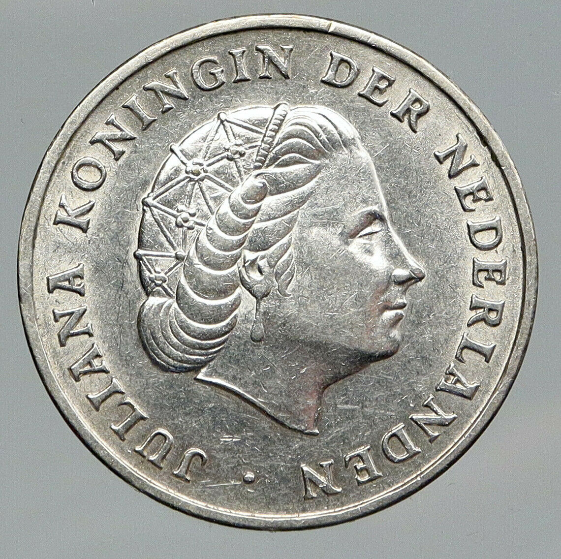 1952 NETHERLANDS ANTILLES Queen JULIANA Antique OLD SILVER Gulden Coin i91682