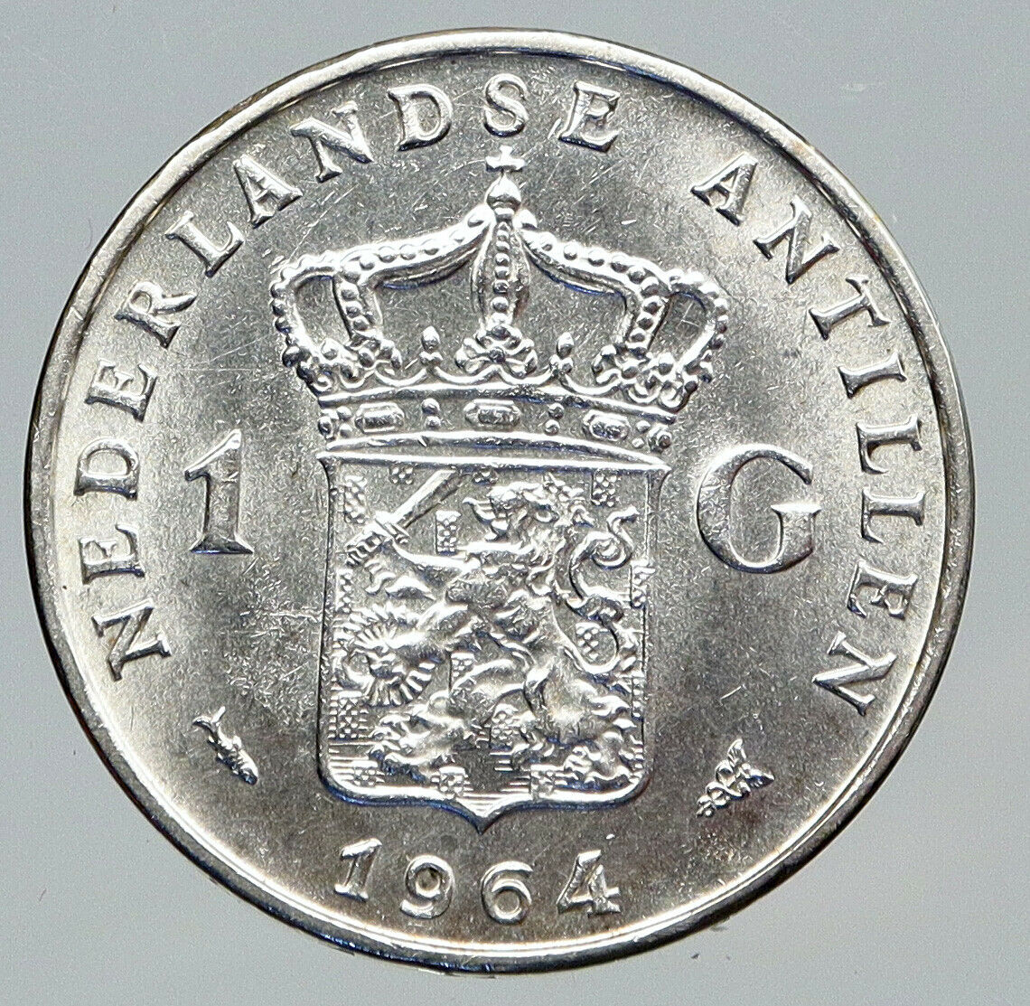 1964 NETHERLANDS ANTILLES Queen JULIANA Vintage SILVER OLD Gulden Coin i91689