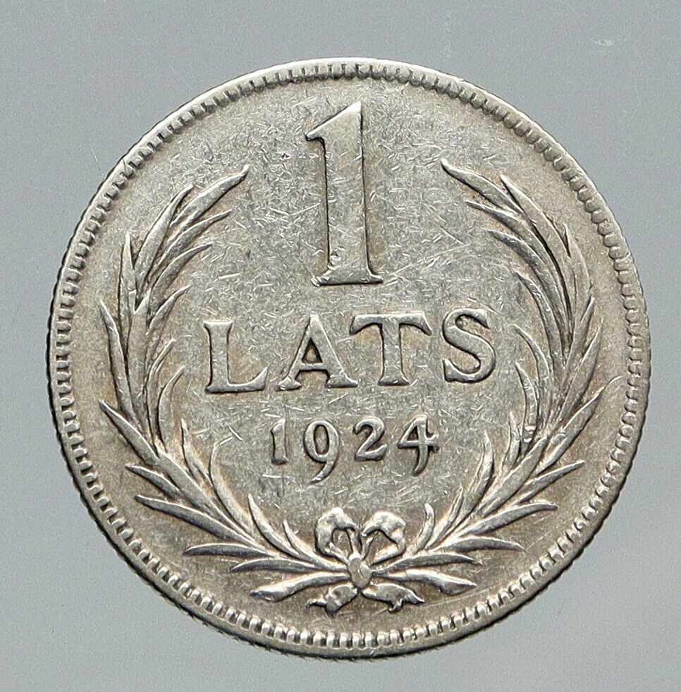 1924 LATVIA Lions & Shield ANTIQUE Vintage OLD Silver European Lats Coin i91688