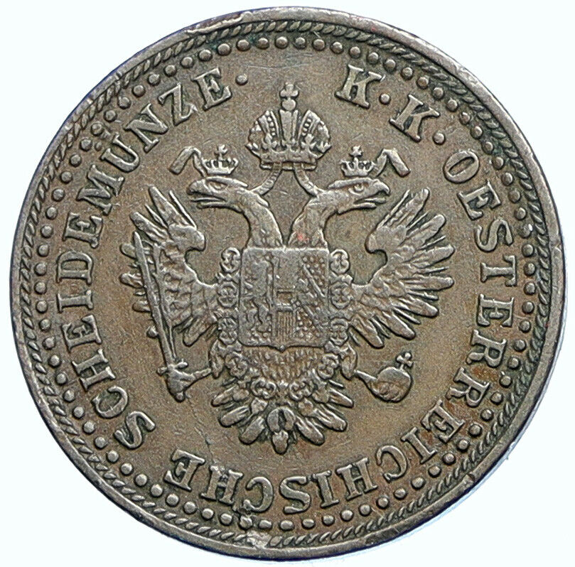 1851 B AUSTRIA KING FRANZ JOSEPH I Eagle Genuine Austrian 2 Kreuzer Coin i108399