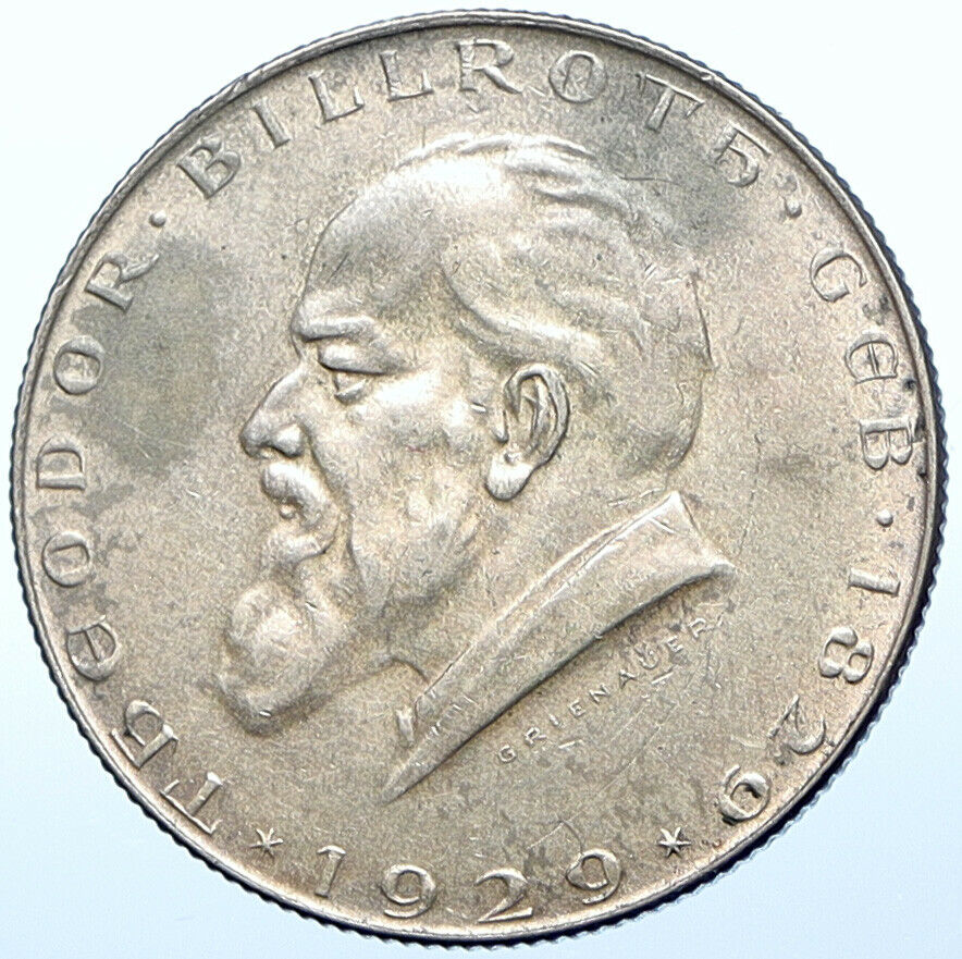 1929 AUSTRIA w Surgeon Theodor Billroth VINTAGE Silver 2 Shilling Coin i108400