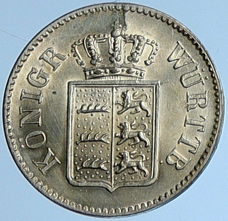 1855 Germany German States Wurttemberg KING WILLIAM I Old 5 Kreuzer Coin i108422