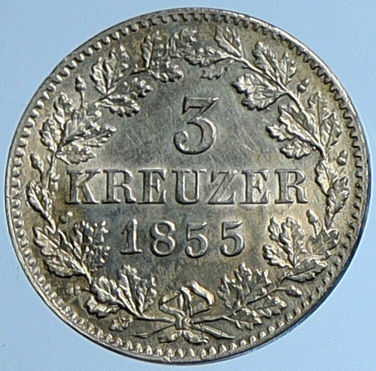 1855 Germany German States Wurttemberg KING WILLIAM I Old 5 Kreuzer Coin i108422