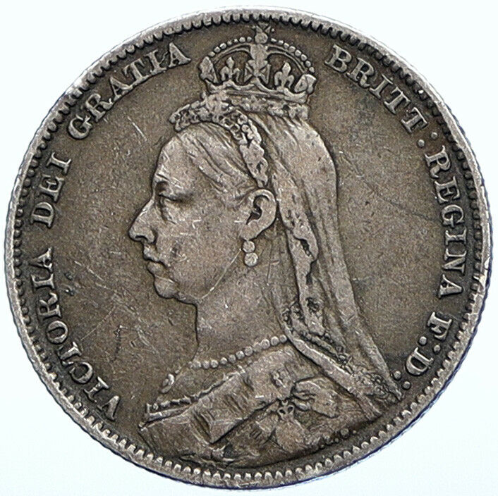 1889 UK Great Britain United Kingdom QUEEN VICTORIA Silver Shilling Coin i108406