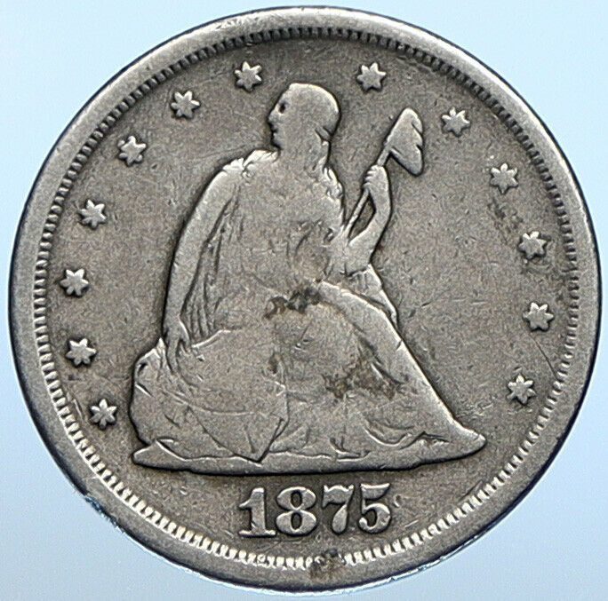 1875 S UNITED STATES US Silver SEATED LIBERTY 20 Twenty Cents Coin EAGLE i108546