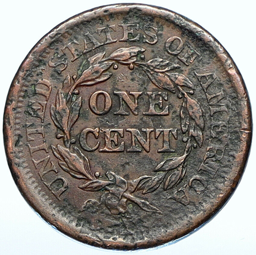 1851 USA United States of America LIBERTY Head Wreath LARGE CENT Coin i108548