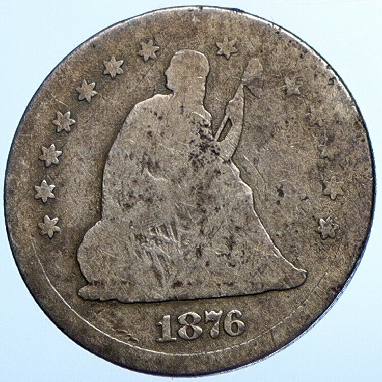 1876 S UNITED STATES US Silver SEATED LIBERTY Quarter Dollar Coin EAGLE i108538