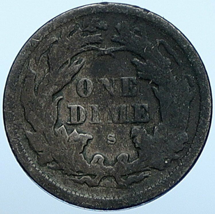 1875 S UNITED STATES US Silver SEATED LIBERTY Vintage Antique Dime Coin i108547