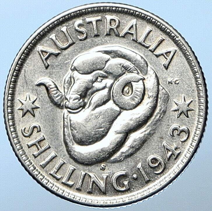 1943 S AUSTRALIA King George VI United Kingdom Silver Shilling Coin RAM i108554