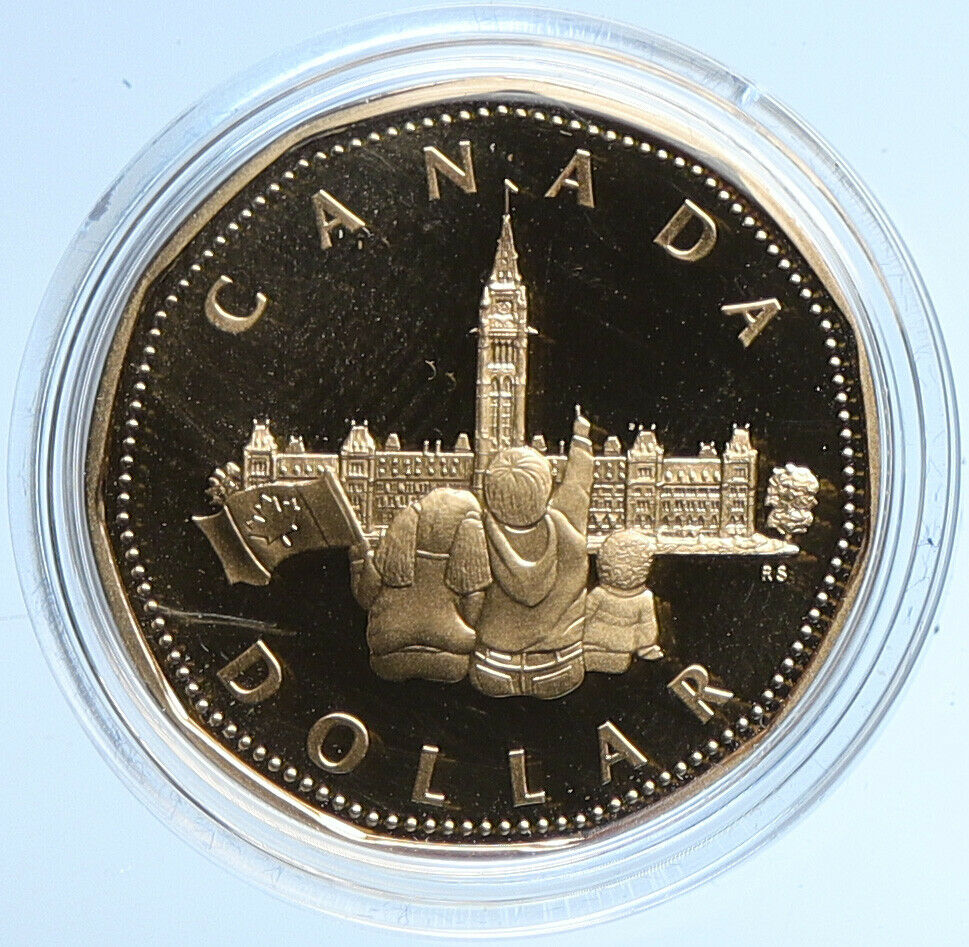 1992 CANADA Parliament Queen Elizabeth II Proof VINTAGE Gilt Dollar Coin i109092