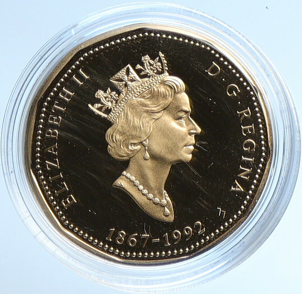 1992 CANADA Parliament Queen Elizabeth II Proof VINTAGE Gilt Dollar Coin i109092