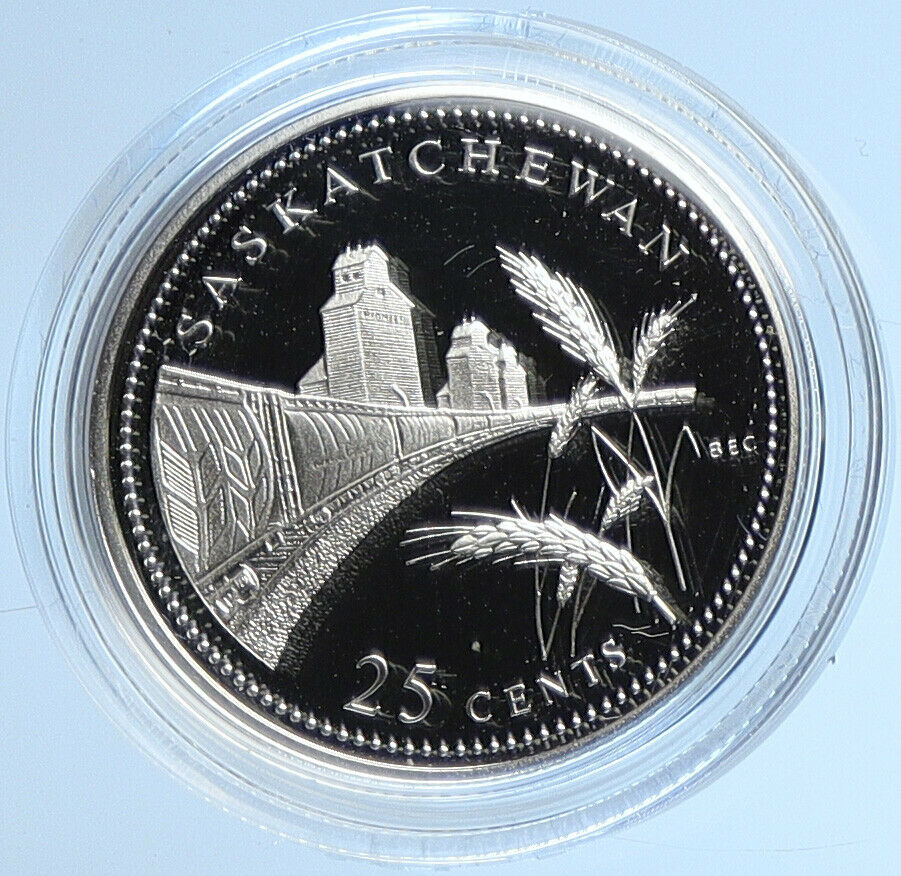 1992 CANADA SASKATCHEWAN UK Queen Elizabeth II Proof Silver 25 Cent Coin i109093