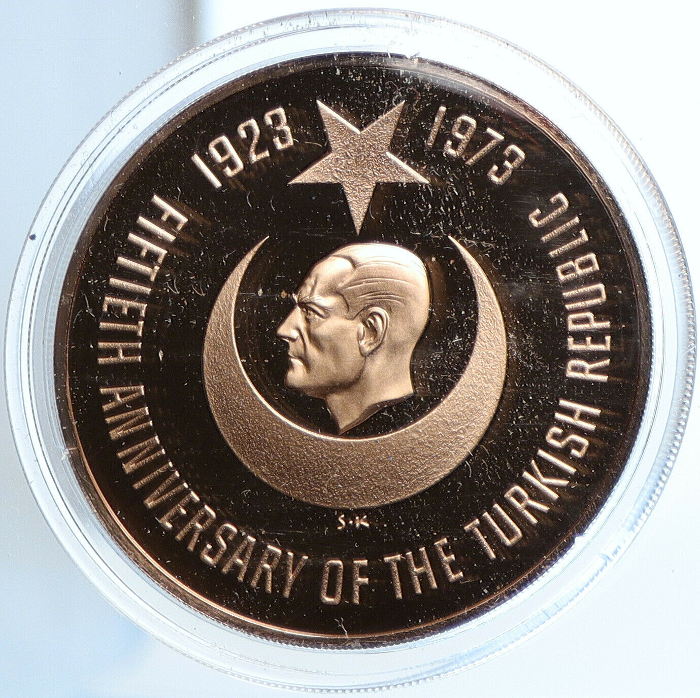 1973 USA United States TURKISH REPUBLIC 50 YRS Star Crescent Proof Medal i109065