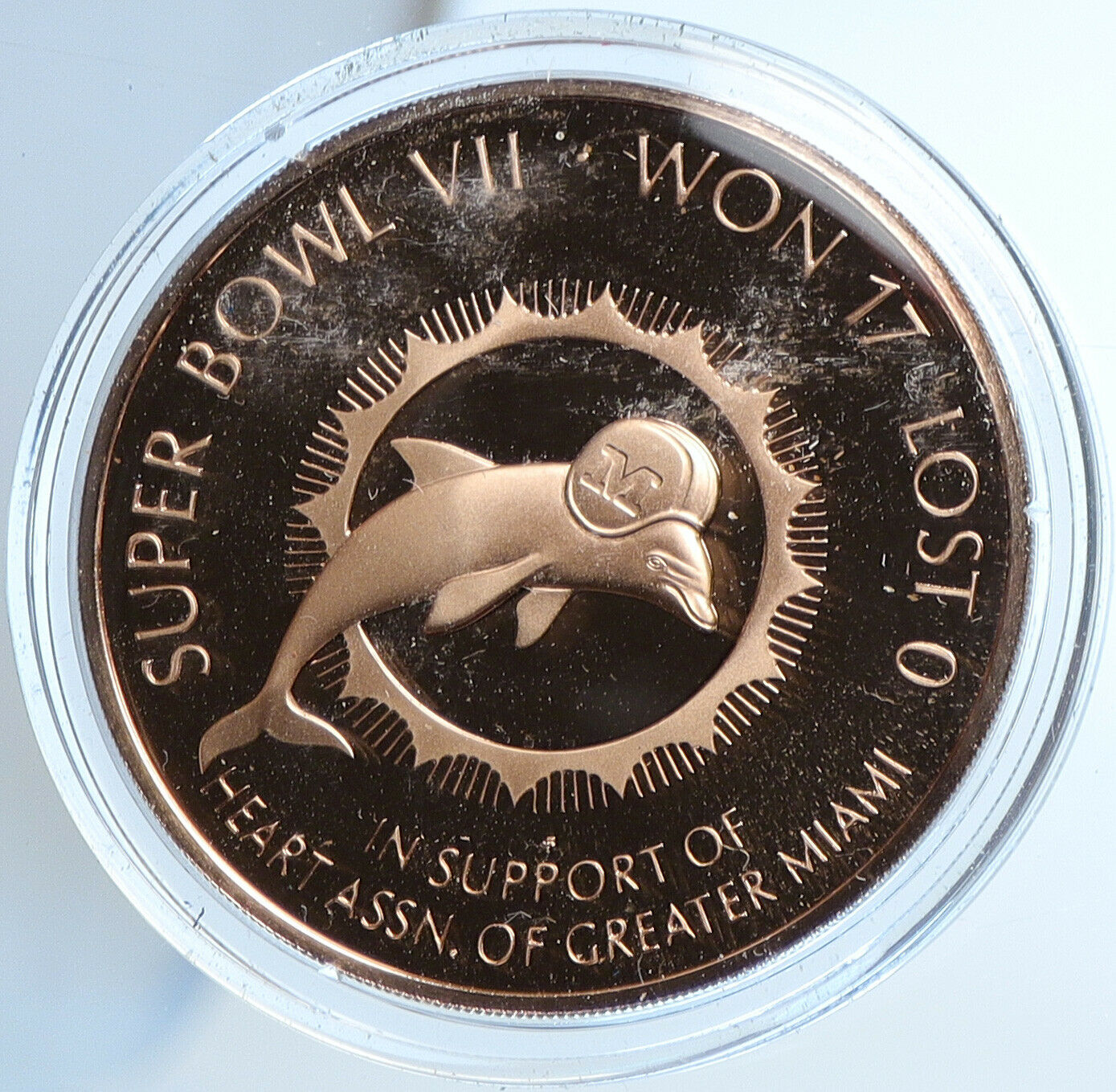 1973 USA United States NFL FOOTBALL SUPERBOWL Miami Dolphins Proof Medal i109060