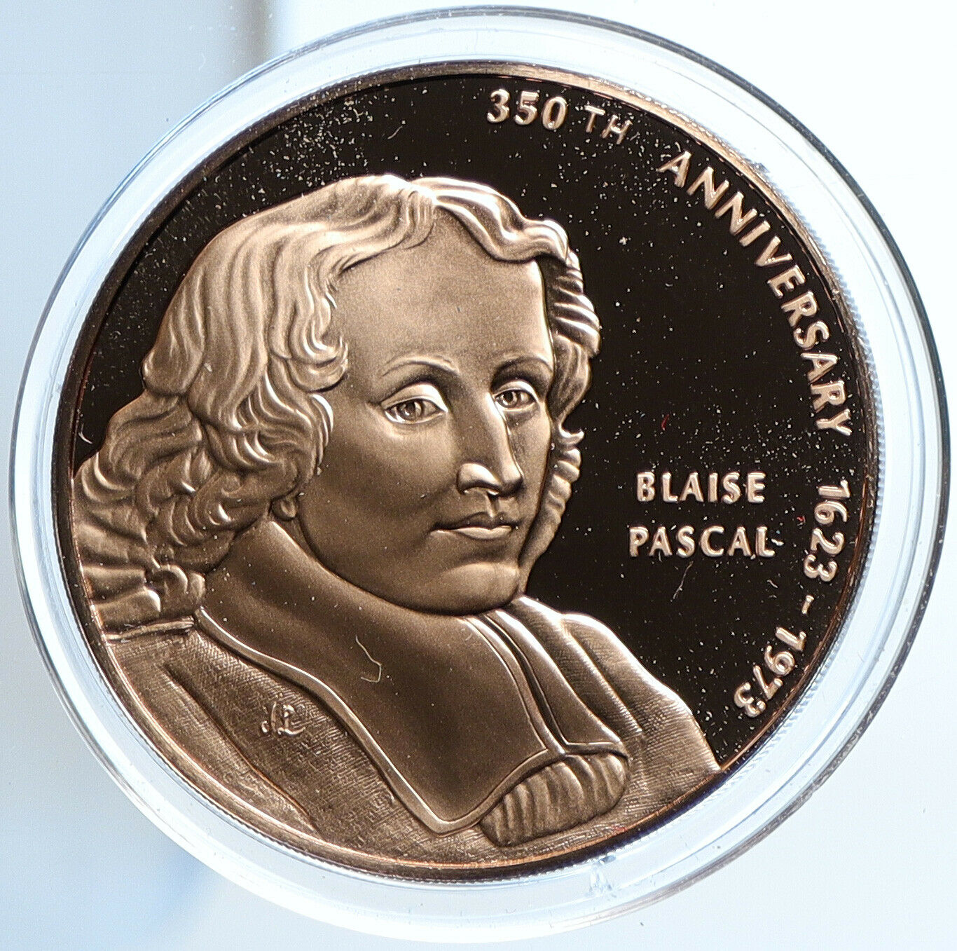 1973 USA United States SCIENTIST BLAISE PASCAL 350 YRS Old Proof Medal i109066