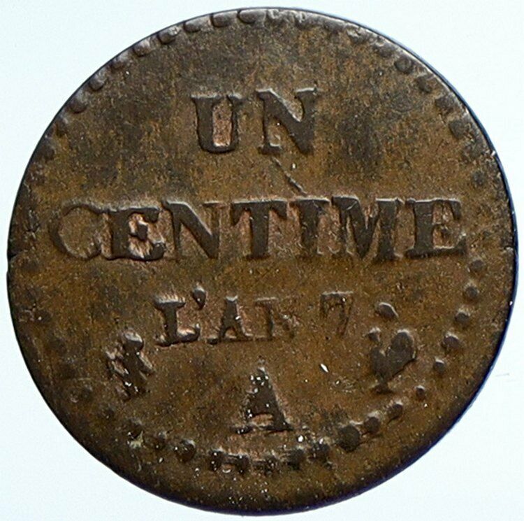 1798 FRANCE Liberty YR L'AN 7 OLD Antique Authentic French Centime Coin i107613