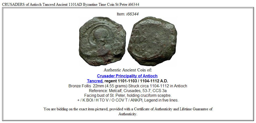 CRUSADERS of Antioch Tancred Ancient 1101AD Byzantine Time Coin St Peter i66344