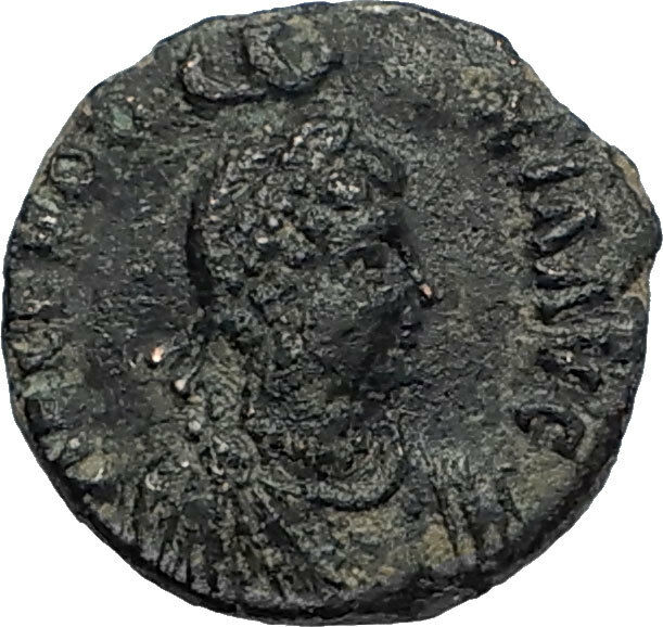 EUDOXIA Arcadius Wife 400AD Authentic Ancient Roman Coin GOD's HAND CROSS i67312