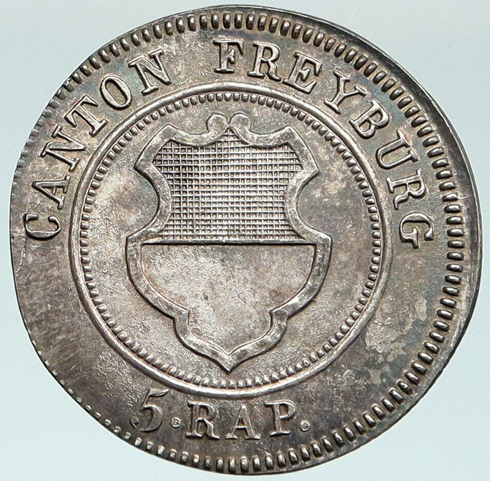 1831 SWITZERLAND Swiss Fribourg Cross Shield ANTIQUE Silver 5 Rappen Coin i87551