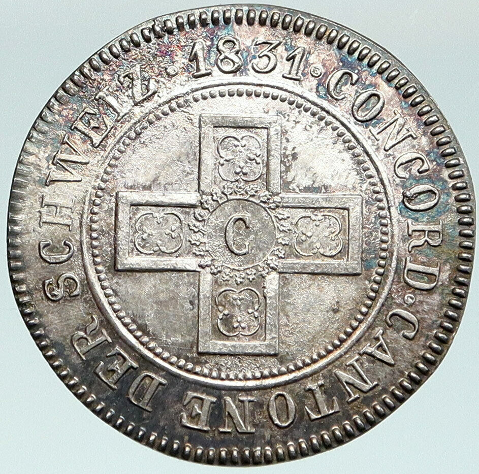 1831 SWITZERLAND Swiss Fribourg Cross Shield ANTIQUE Silver 5 Rappen Coin i87551