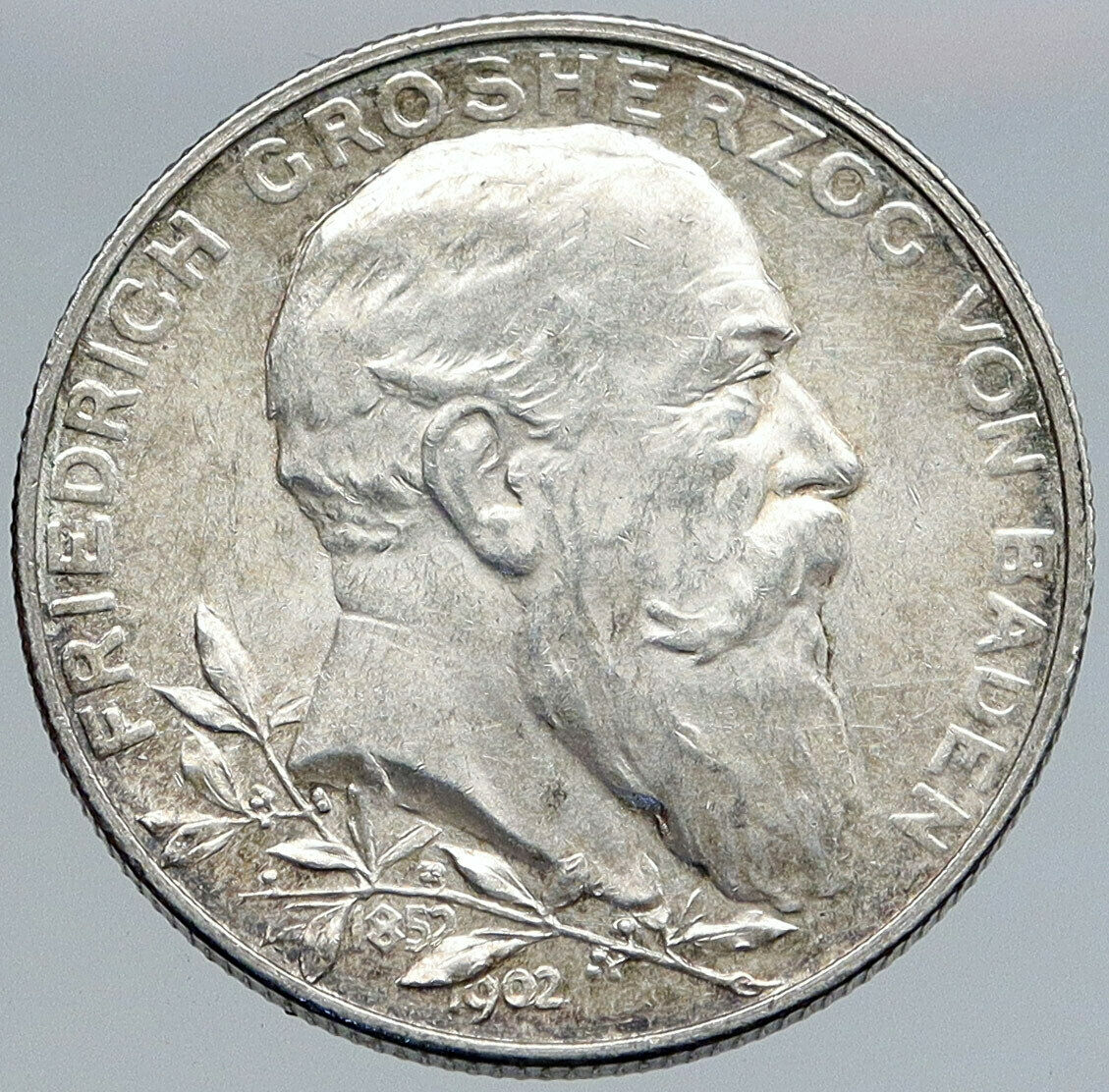 1902 GERMANY GERMAN STATE BADEN King Friedrich I ANTIQUE Silver 2 Mk Coin i86868