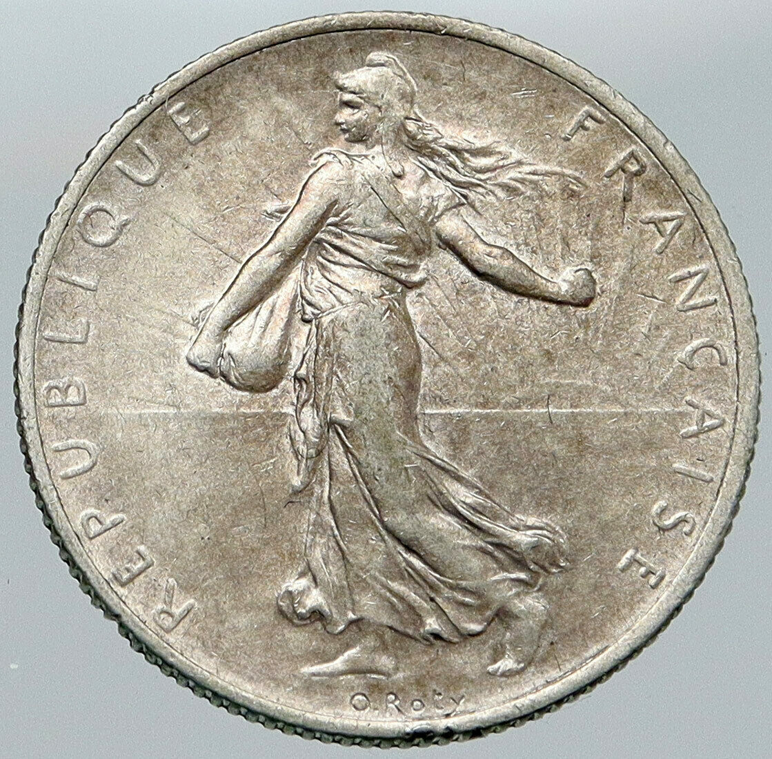 1917 FRANCE Antique Silver 2 Francs French Coin w La Semeuse Sower Woman i87578