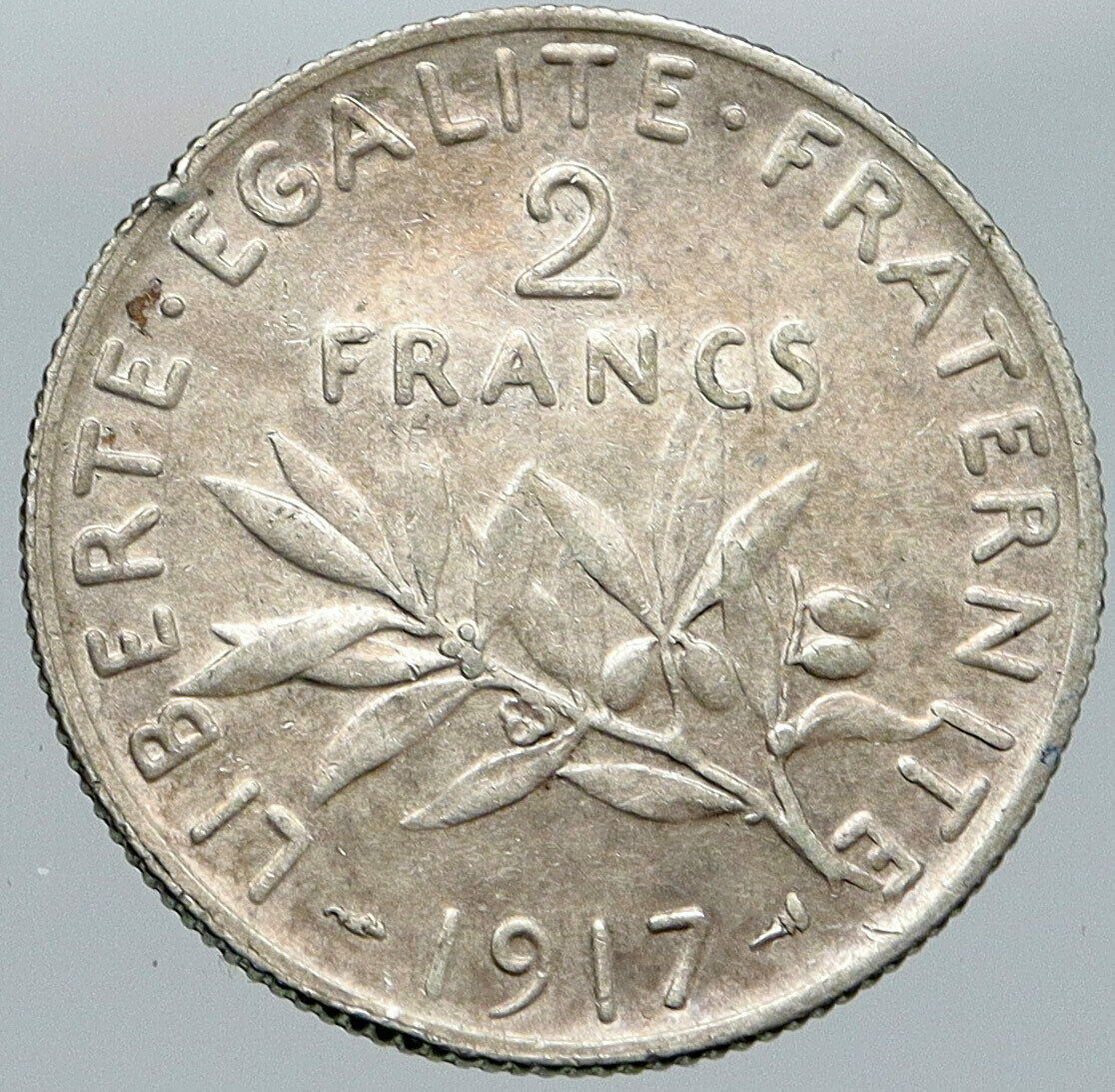 1917 FRANCE Antique Silver 2 Francs French Coin w La Semeuse Sower Woman i87578