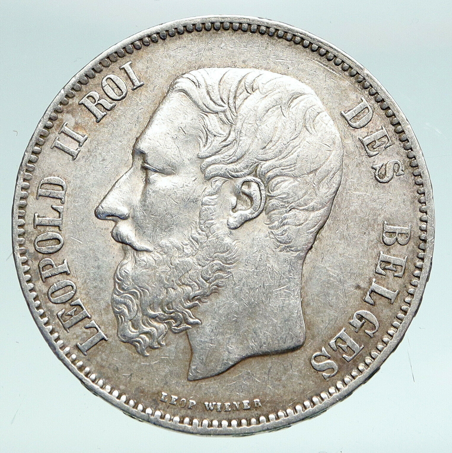 1868 BELGIUM with King LEOPOLD II and LION Vintage Silver 5 Francs Coin i90875