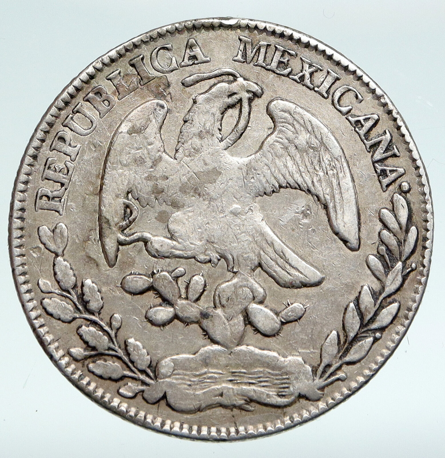 1877 Zs JS MEXICO Large Eagle Sun Antique Mexican Silver 8 Reales Coin i90882