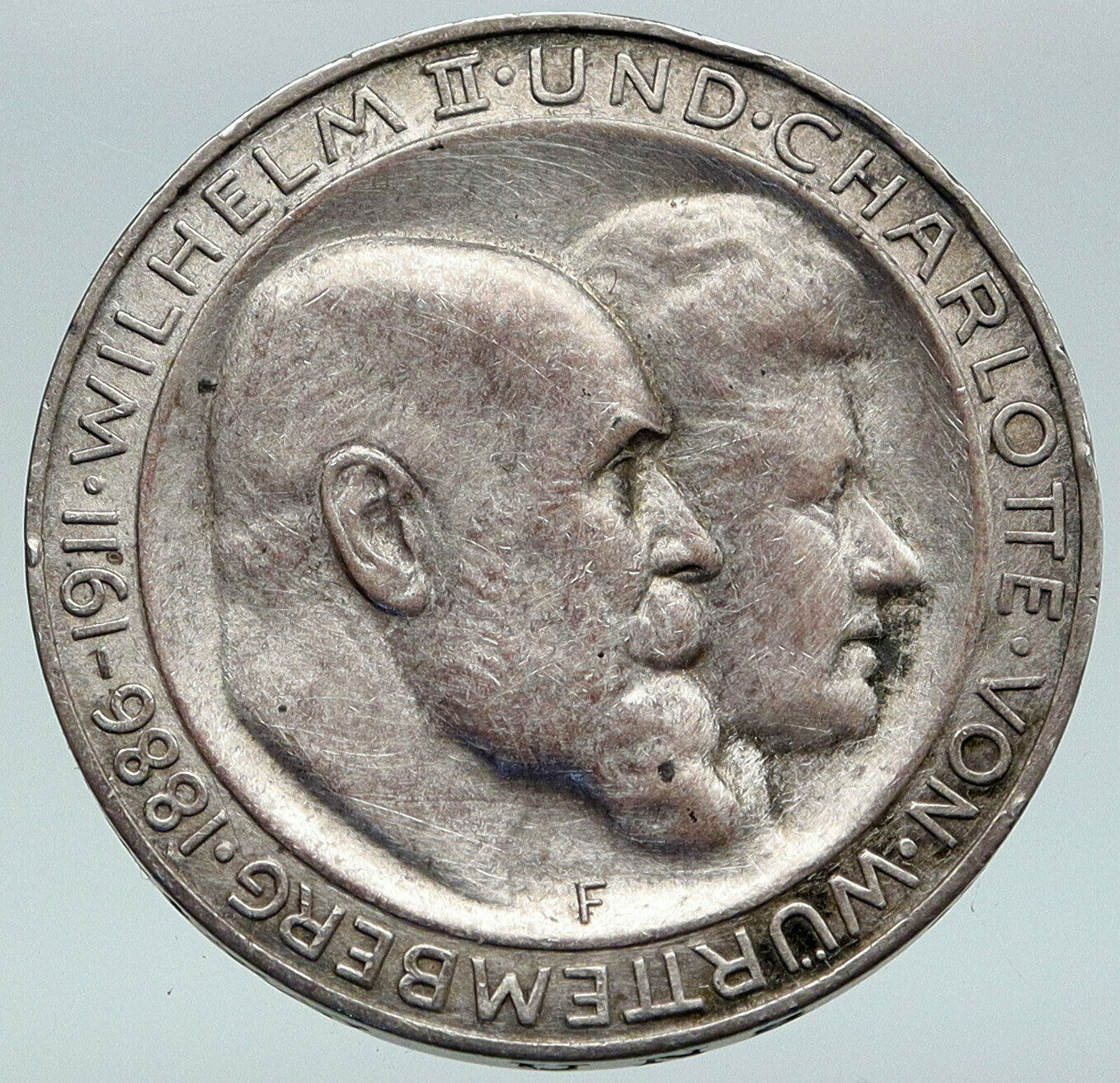 1911 WURTTEMBERG KINGDOM Germany WILHELM II Wedding Silver 3 Mark Coin i87066