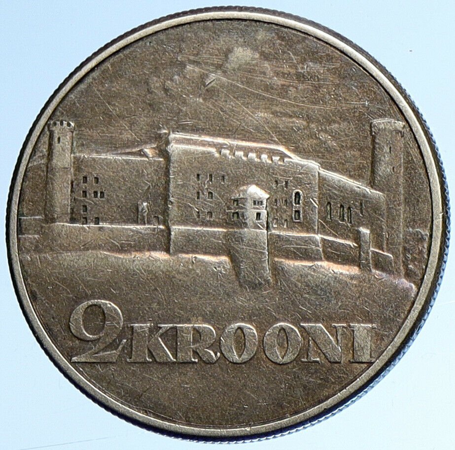 1930 ESTONIA Toompea Fortress at Tallinn VINTAGE Silver 2 Krooni Coin i109604