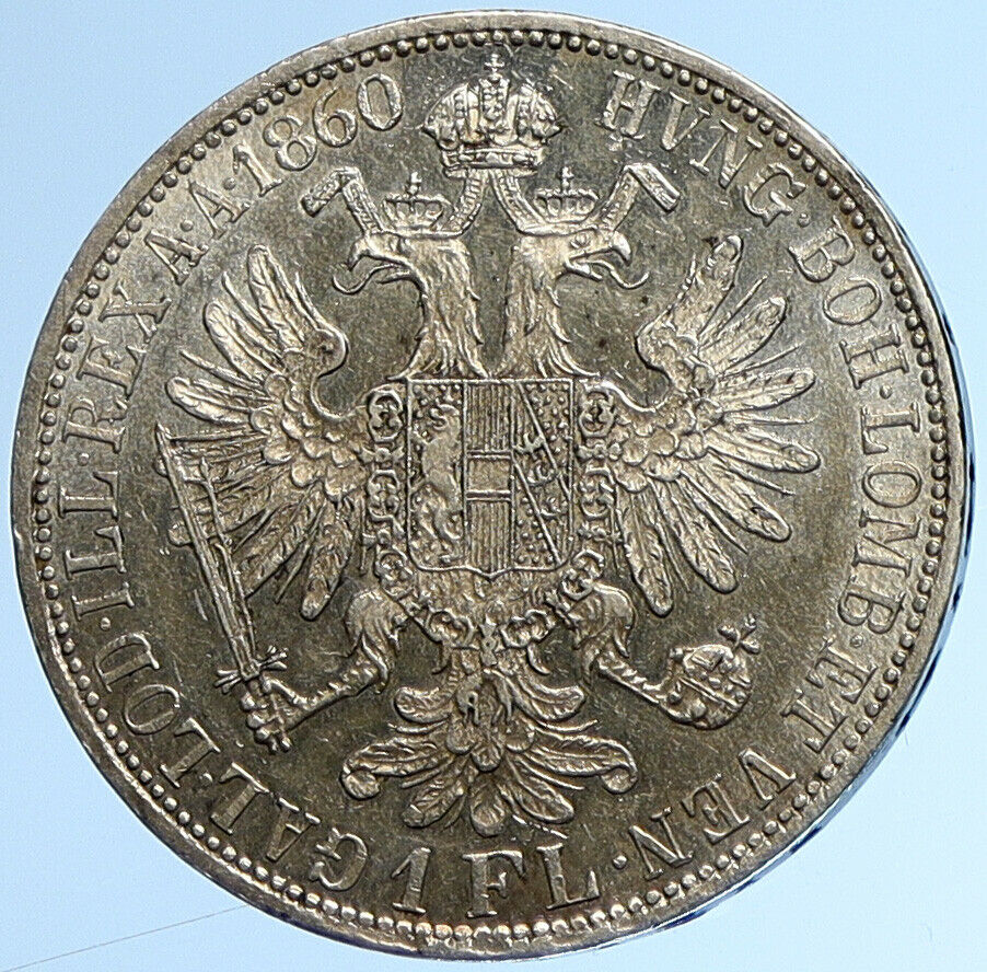 1860 A AUSTRIA KING FRANZ JOSEPH I Eagle Proof-like Silver Florin Coin i109598