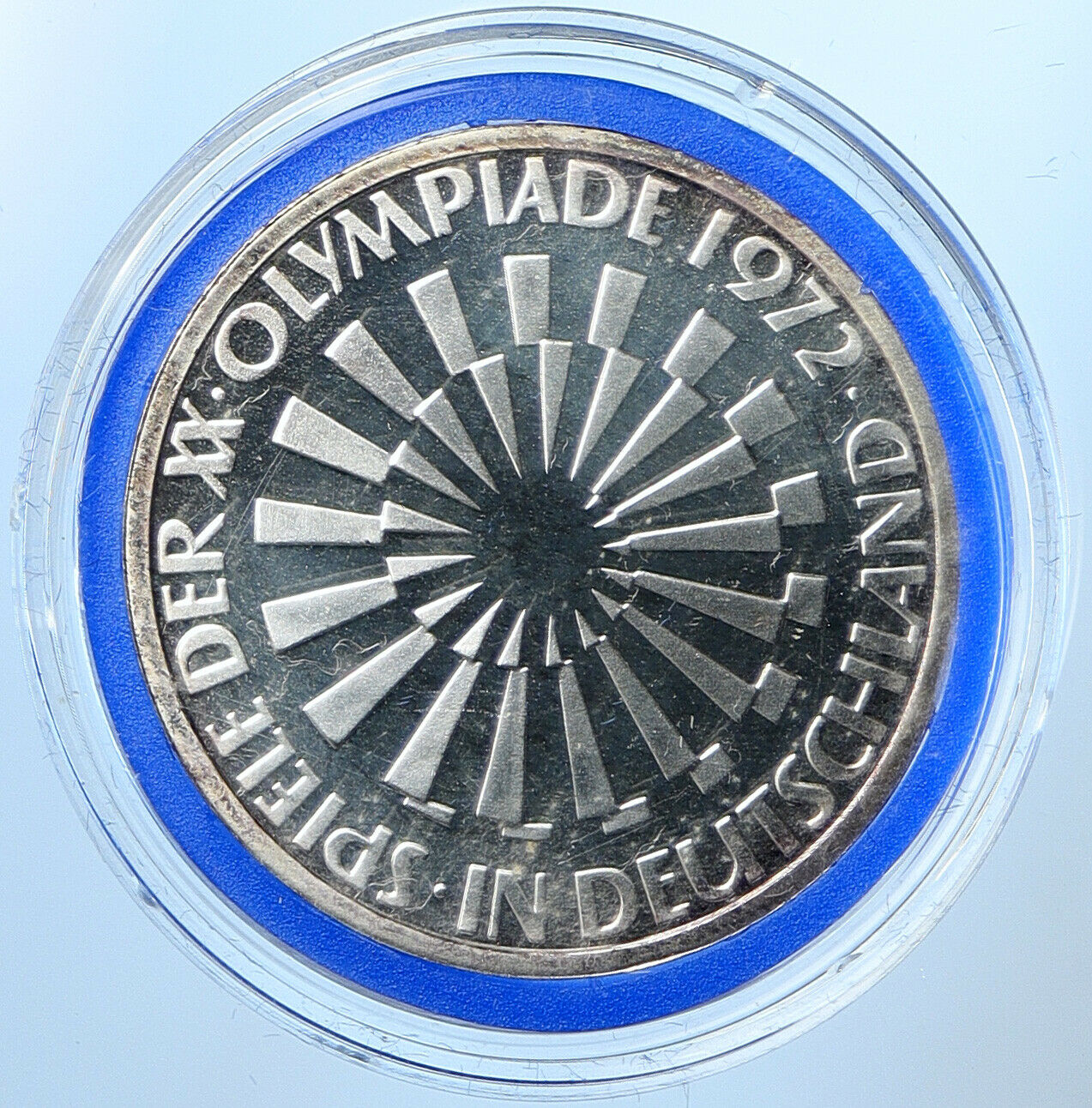 1972F Germany Munich Summer Olympic Games SPIRAL PRF Silver 10 Mark Coin i109669