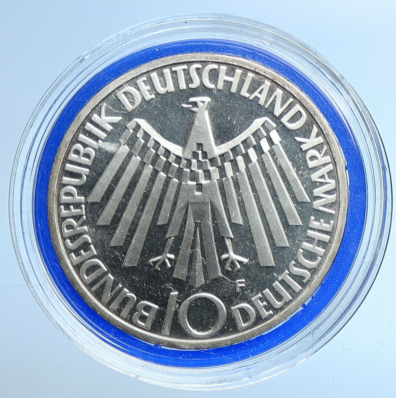 1972F Germany Munich Summer Olympic Games SPIRAL PRF Silver 10 Mark Coin i109669