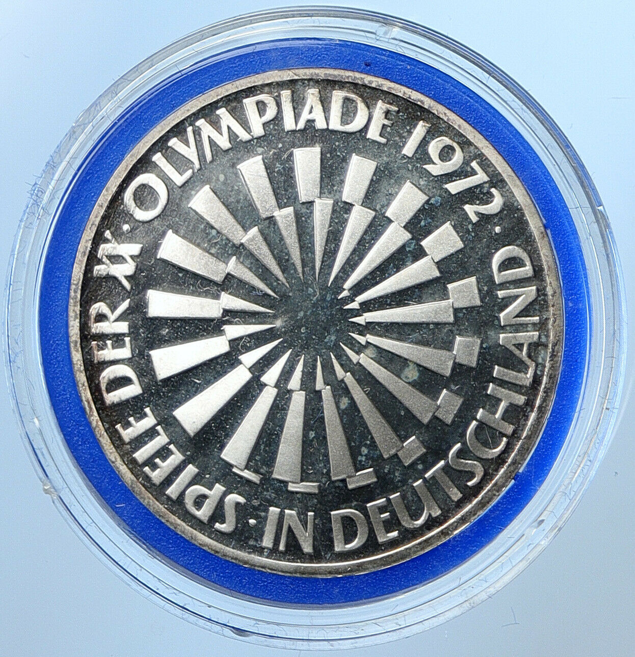 1972D Germany Munich Summer Olympic Games SPIRAL PRF Silver 10 Mark Coin i109662