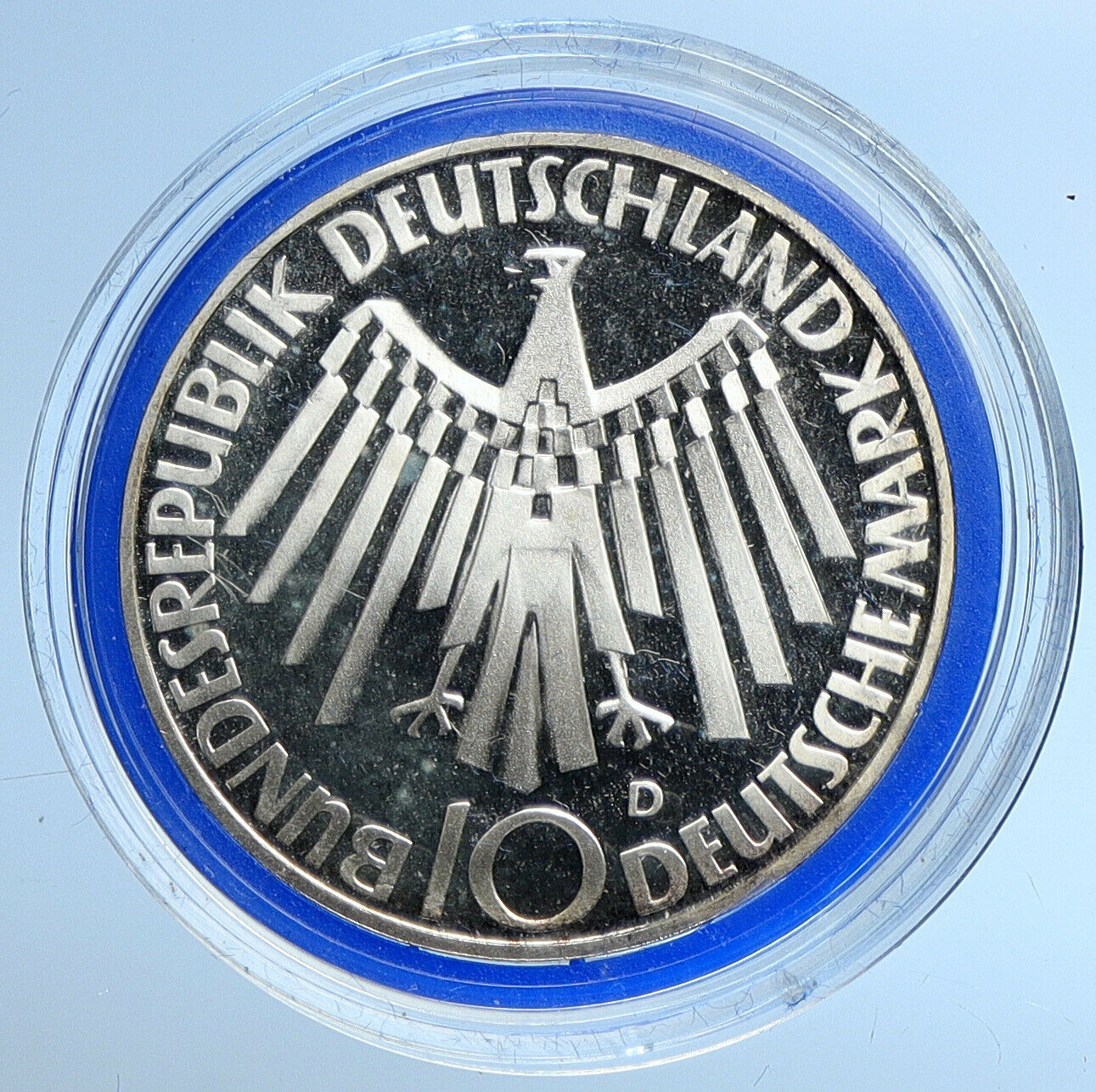 1972D Germany Munich Summer Olympic Games SPIRAL PRF Silver 10 Mark Coin i109662