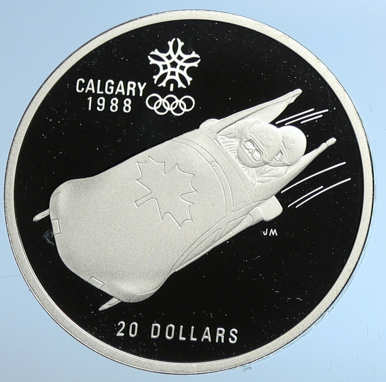 1987 CANADA 1988 CALGARY OLYMPICS Bobsled LUGE Old Proof Silver $20 Coin i109671