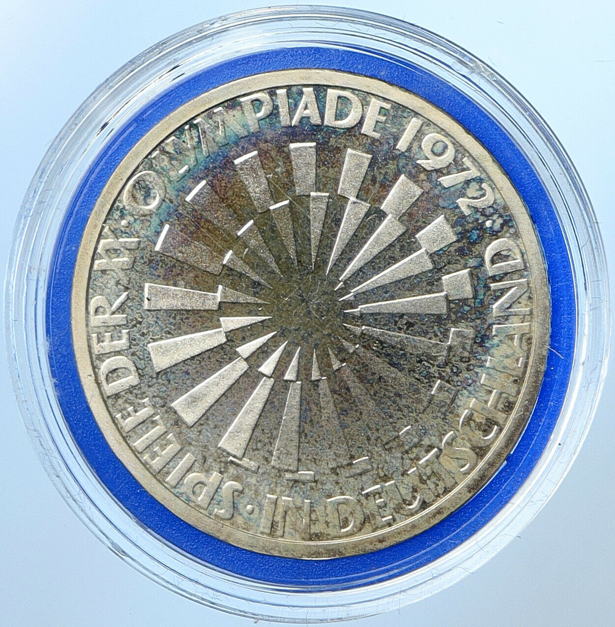 1972J Germany Munich Summer Olympic Games SPIRAL PRF Silver 10 Mark Coin i109676