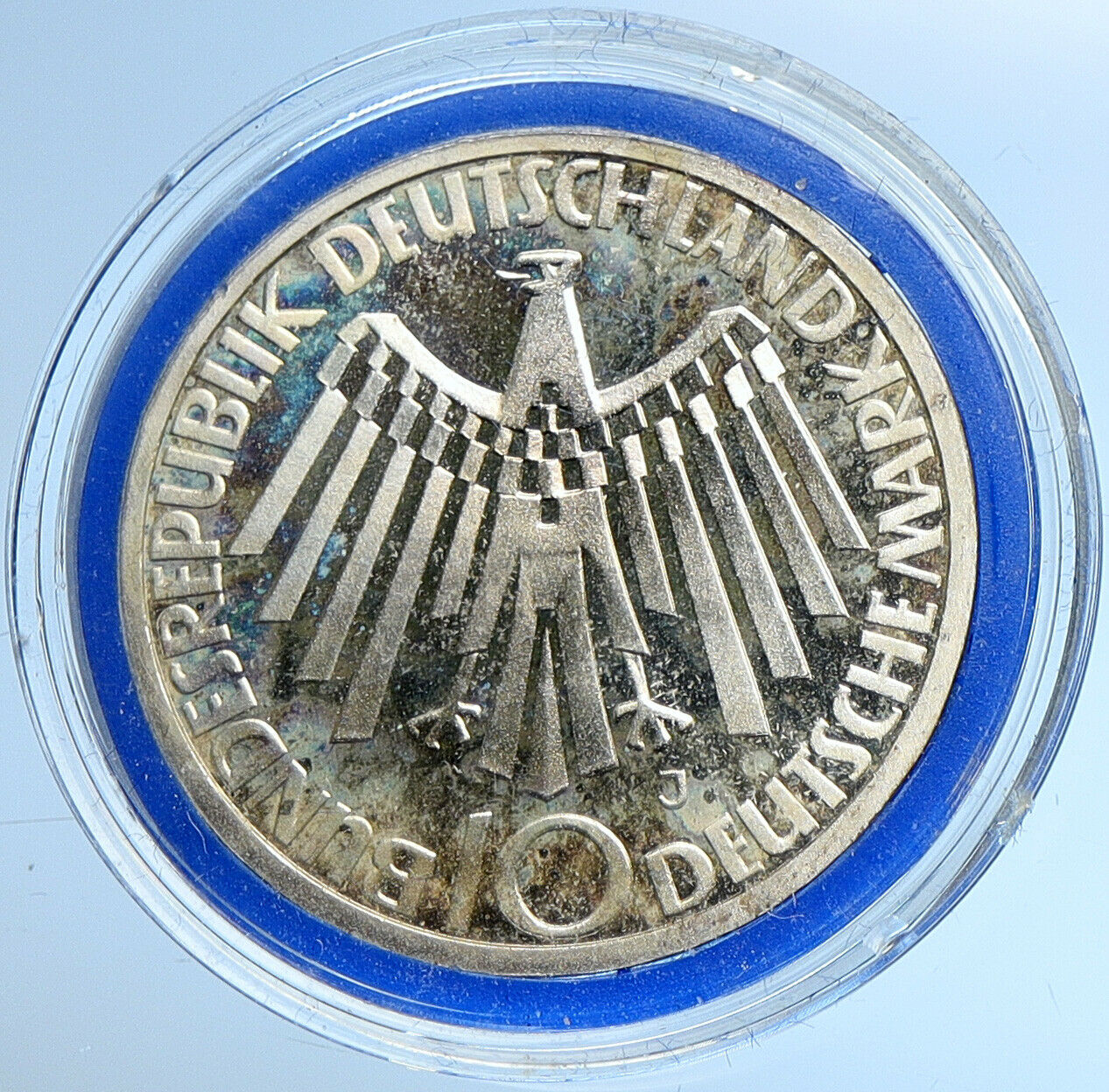 1972J Germany Munich Summer Olympic Games SPIRAL PRF Silver 10 Mark Coin i109676